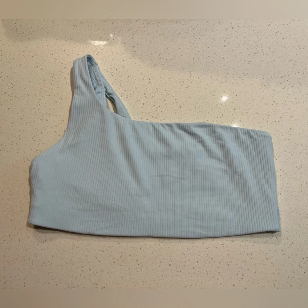 Lululemon Ribbed Nulu Asymmetrical Yoga Bra in Powder Blue Size 10